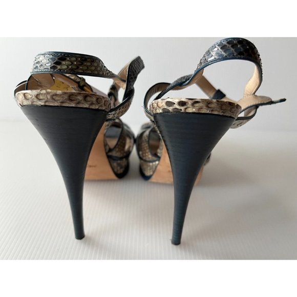 YSL Blue Leather Reptile Embossed Platform Sandals, Size 40 (IT), 10 (US) - Picture 6 of 11